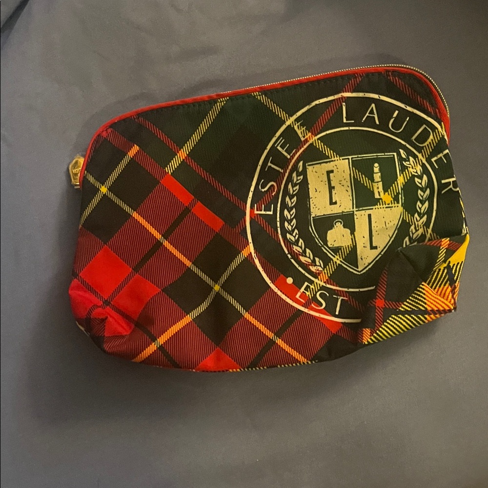 Estee Lauder Men's Plaid Toiletry Bag in Red and Black
